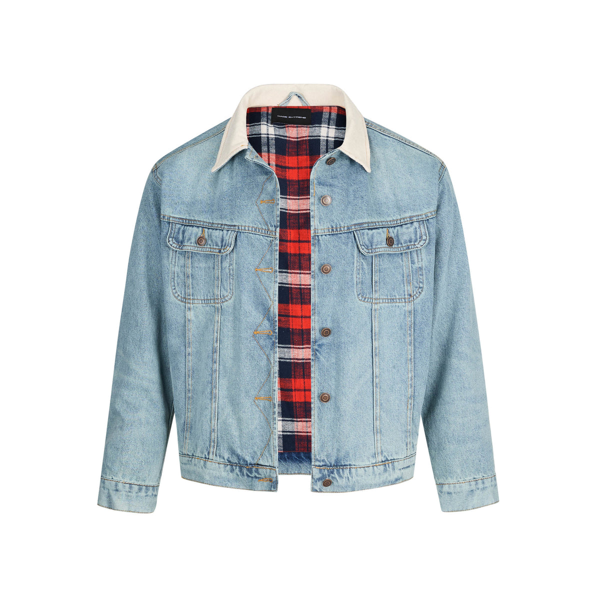 Cowboy jacket washed with blue checkered pattern jacket