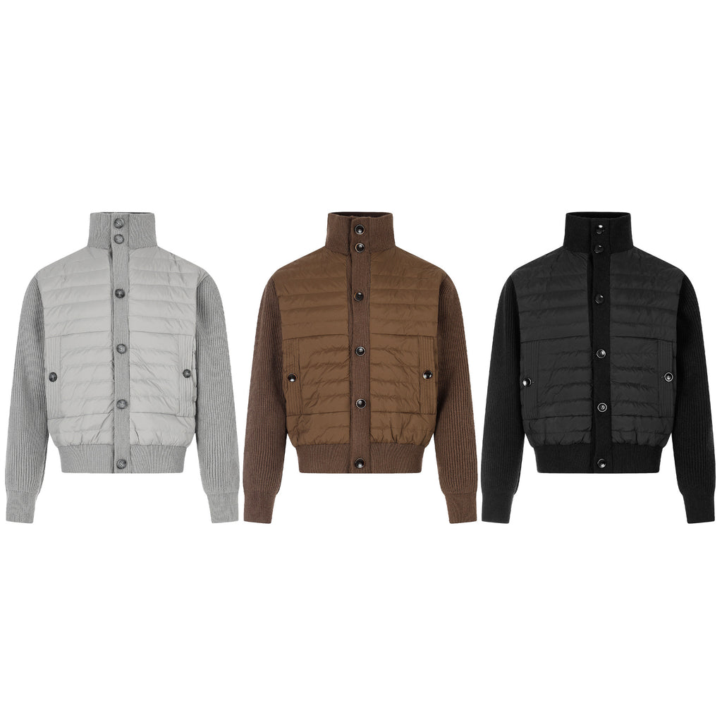 Casual Duck Down Jacket Single-Breasted Stand Collar Knit Splice Sleeves Outerwear