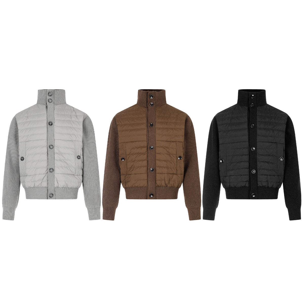 Casual Duck Down Jacket Single-Breasted Stand Collar Knit Splice Sleeves Outerwear