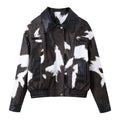 Printed leather jacket short jacket outside