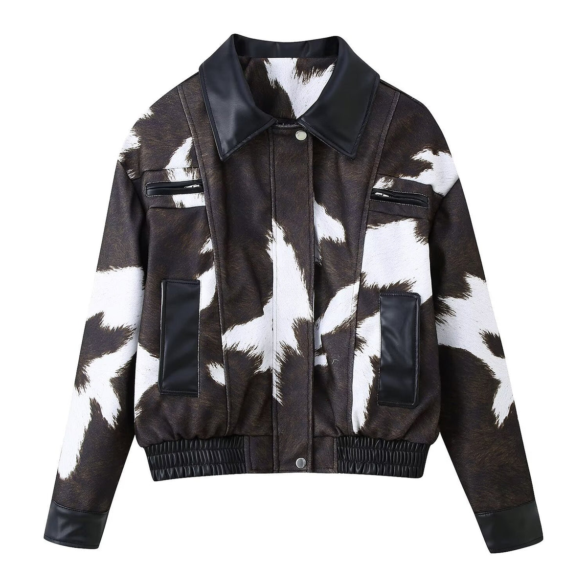 Printed leather jacket short jacket outside