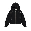 Sweet Cool Rivet Zipper Hooded Cropped Loose Cardigan Sweatshirt