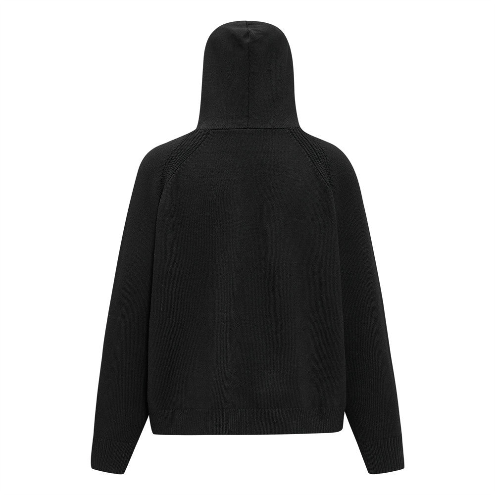 Solid color loose hooded cardigan sweater
