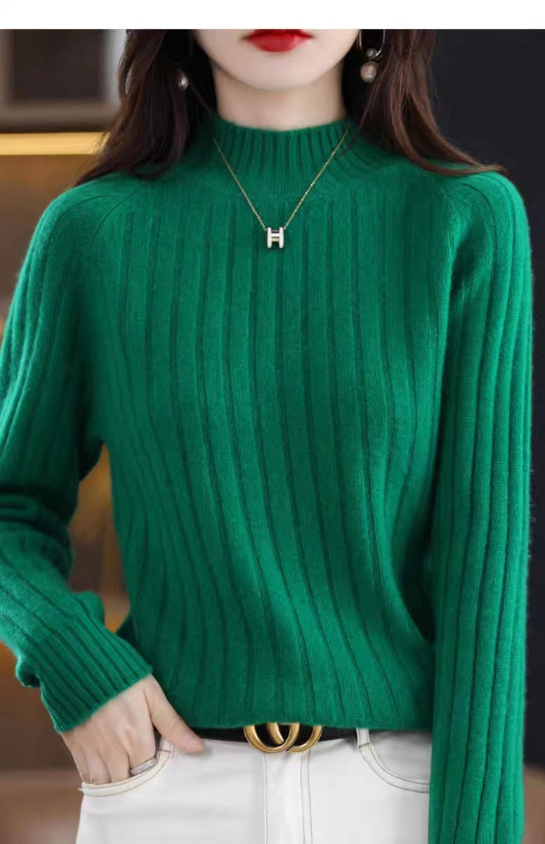 Women's Winter Thickened Cropped Mock Neck Solid Color Long Sleeve Knit Sweater