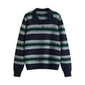 Women's Color-Block Stripe Polo Collar Loose Knit Sweater
