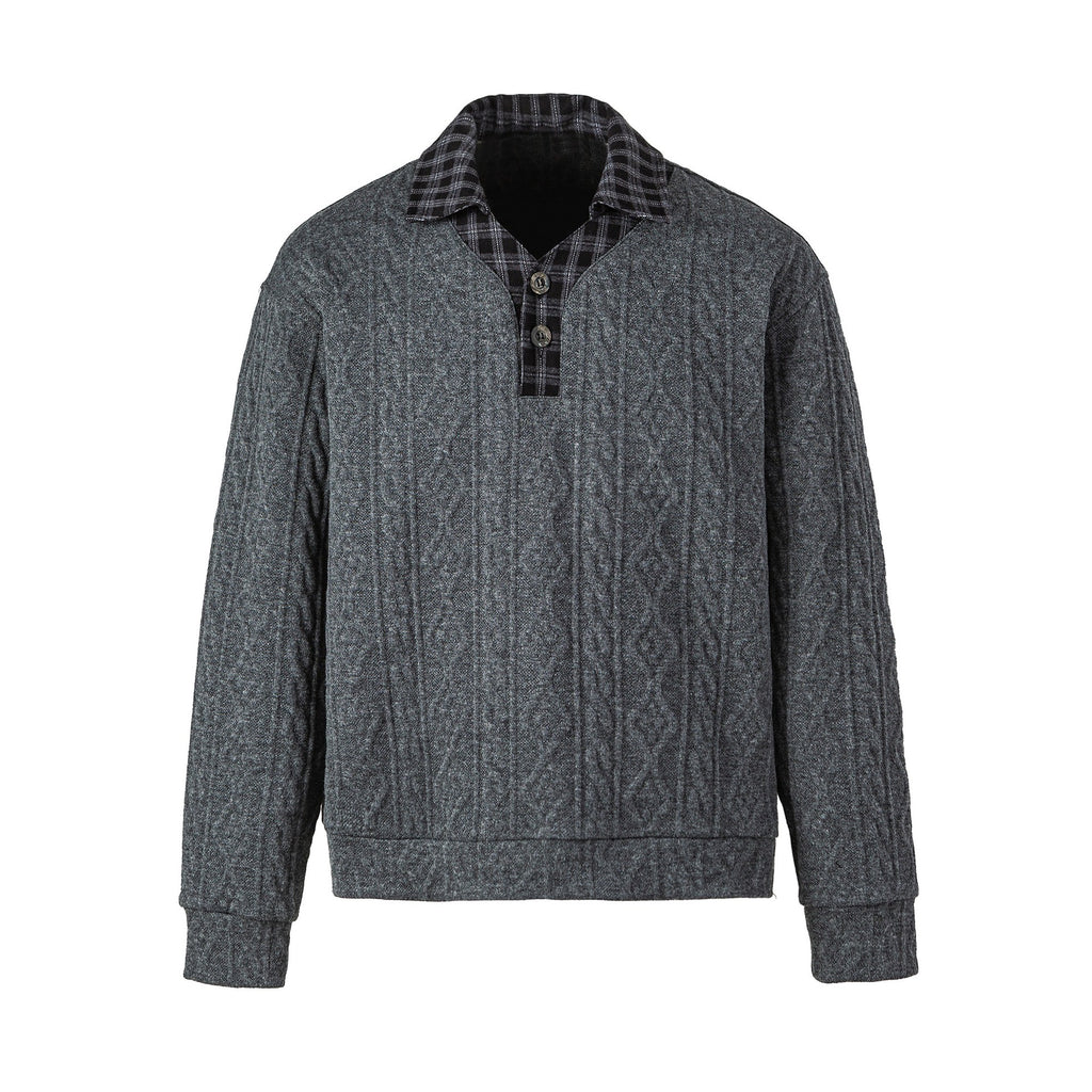 Wool Blend Faux Two-Piece Plaid Notched Collar Pullover Knitwear