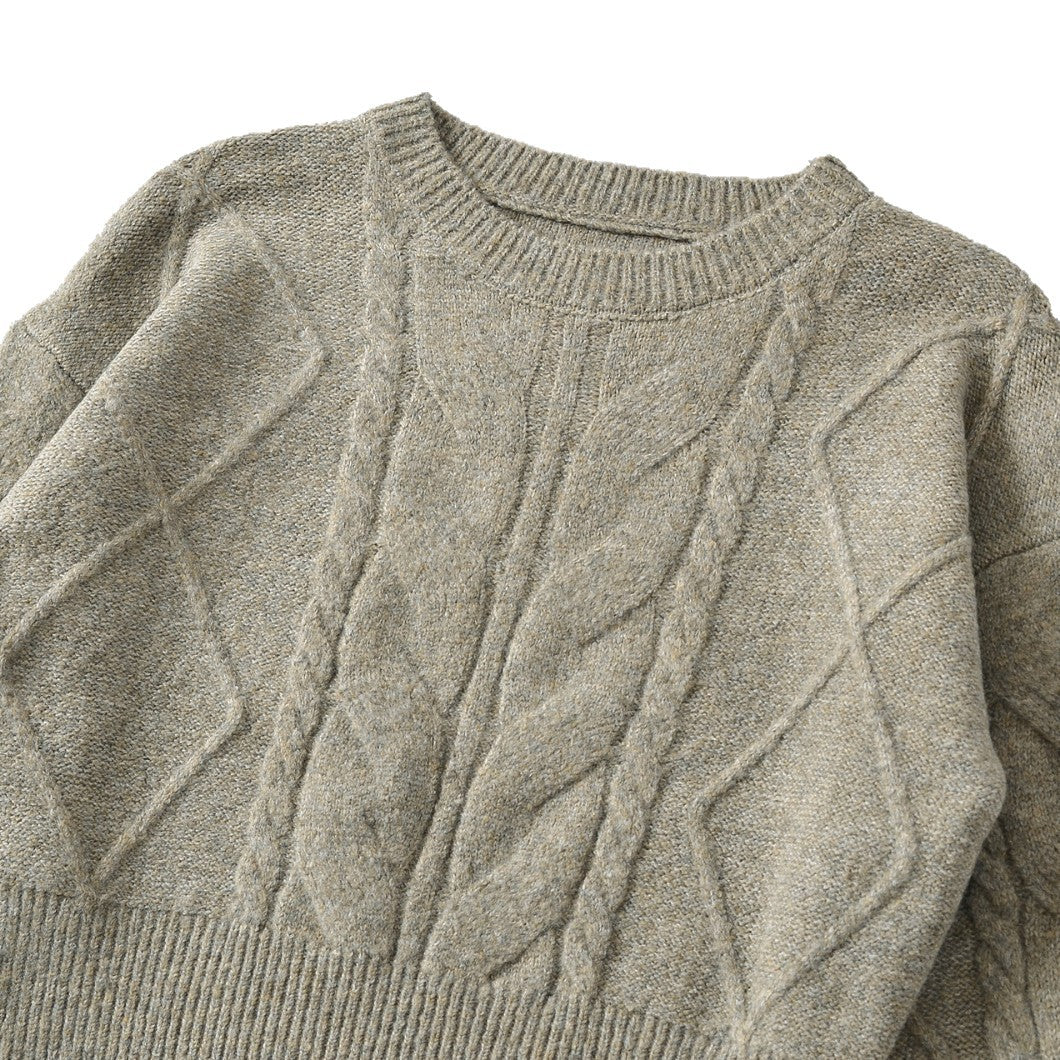 Women's  Cable Knit Long Sleeve Round Neck Pullover Sweater