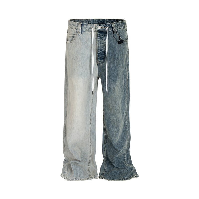 Straight Jeans Asymmetric Color Block Vintage Wide Leg Jeans Men