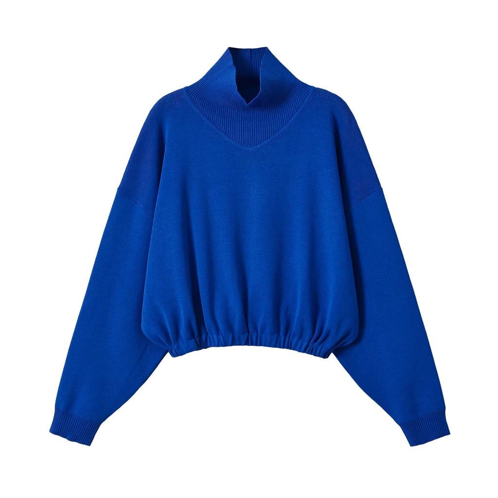 Loose fitting pullover stand up collar fluffy knitted sweater for women
