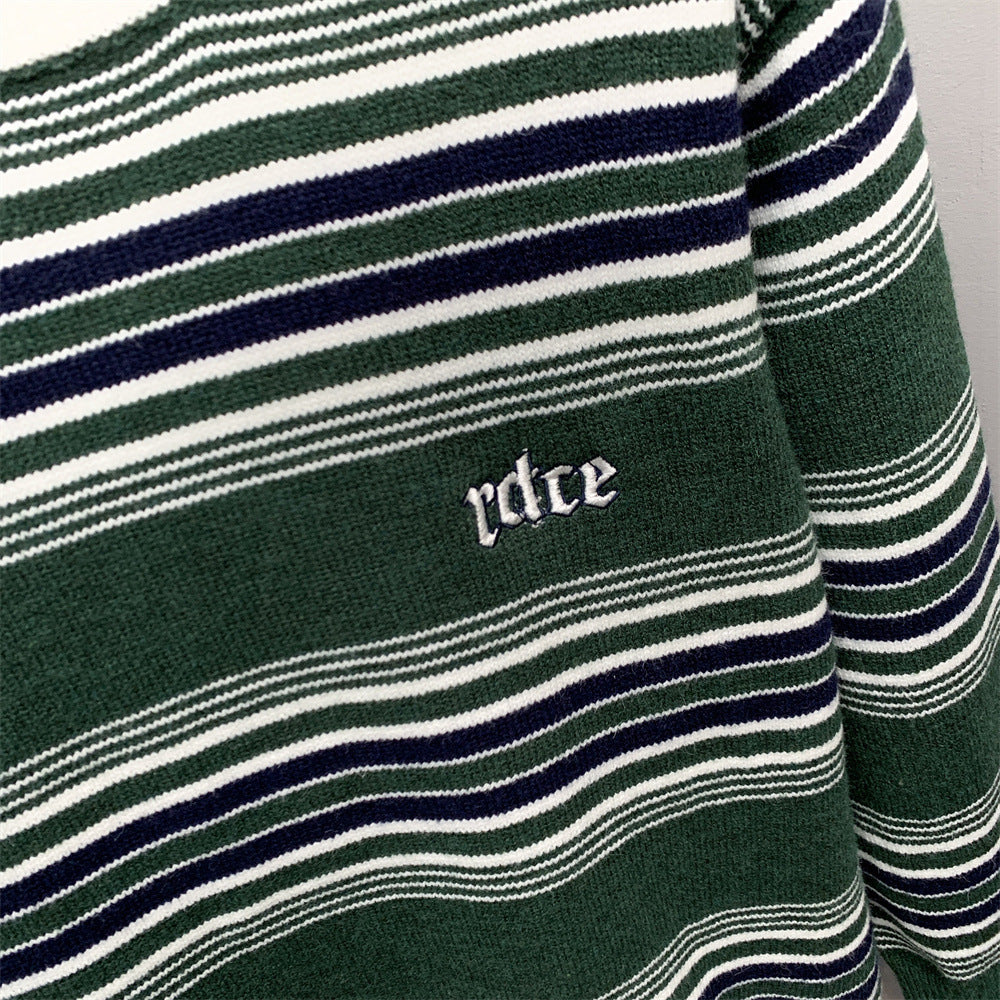 Striped round neck sweater for men