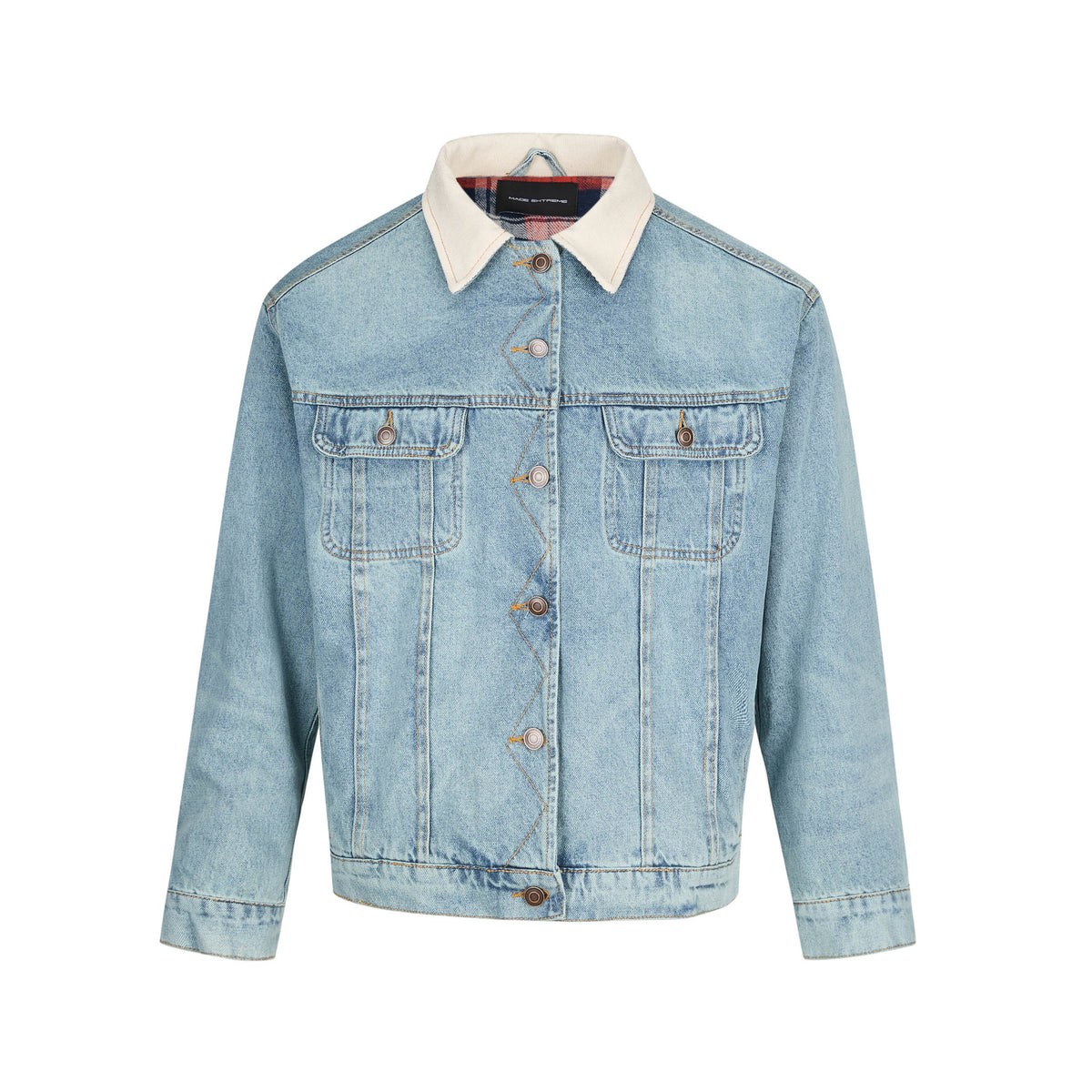 Cowboy jacket washed with blue checkered pattern jacket