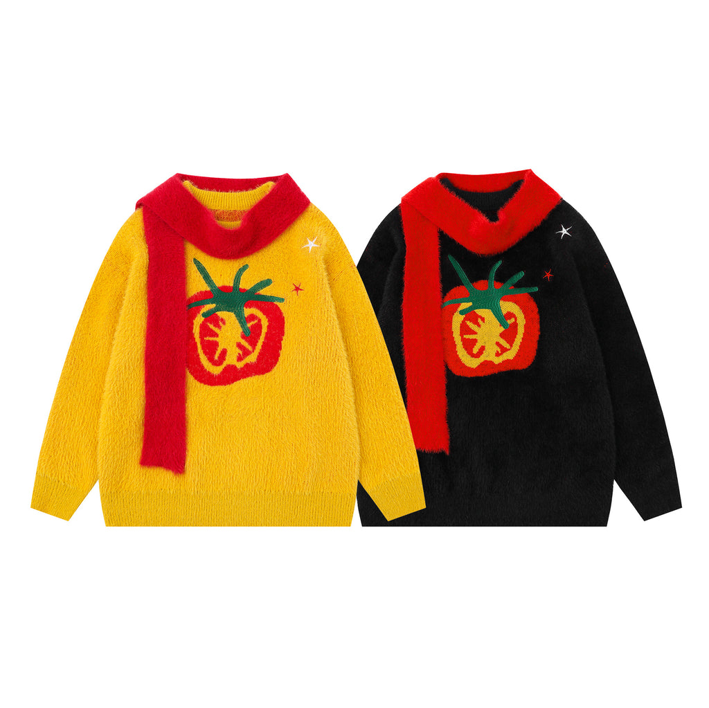 Tomato patterned jacquard sweater