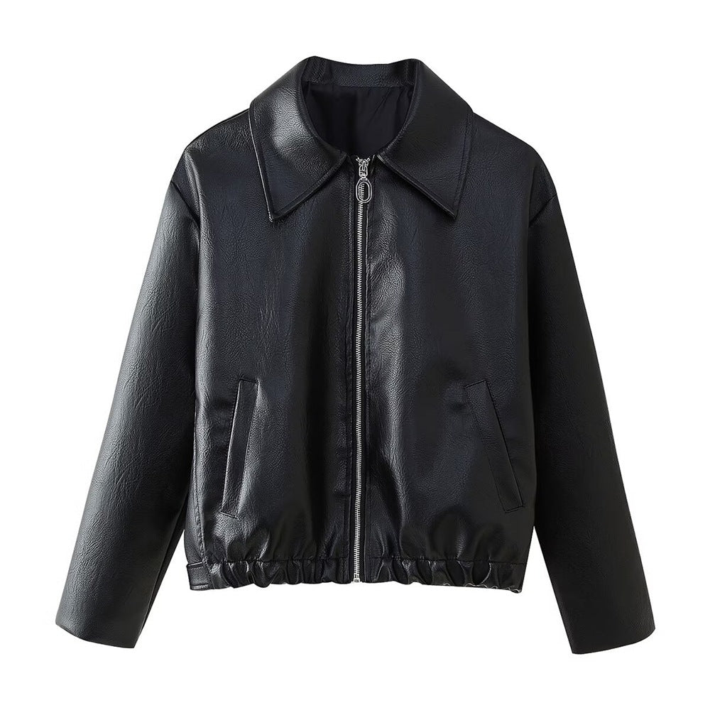 PU leather jacket loose jacket women's zipper leather jacket