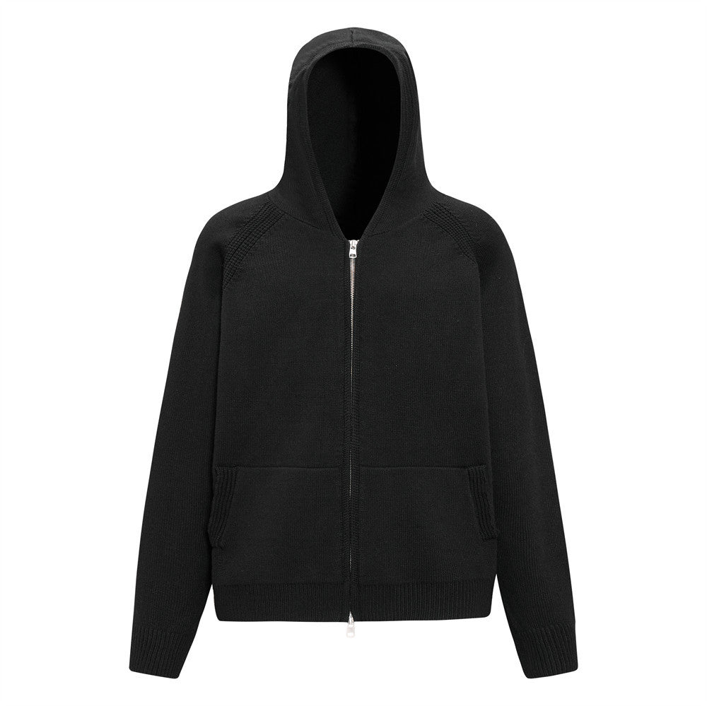 Solid color loose hooded cardigan sweater