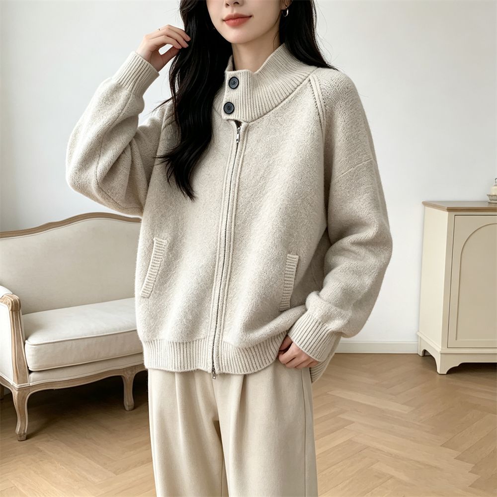 Stand up collar zipper sweater
