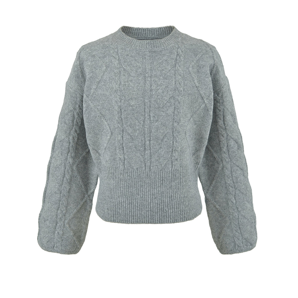 Women's  Cable Knit Long Sleeve Round Neck Pullover Sweater