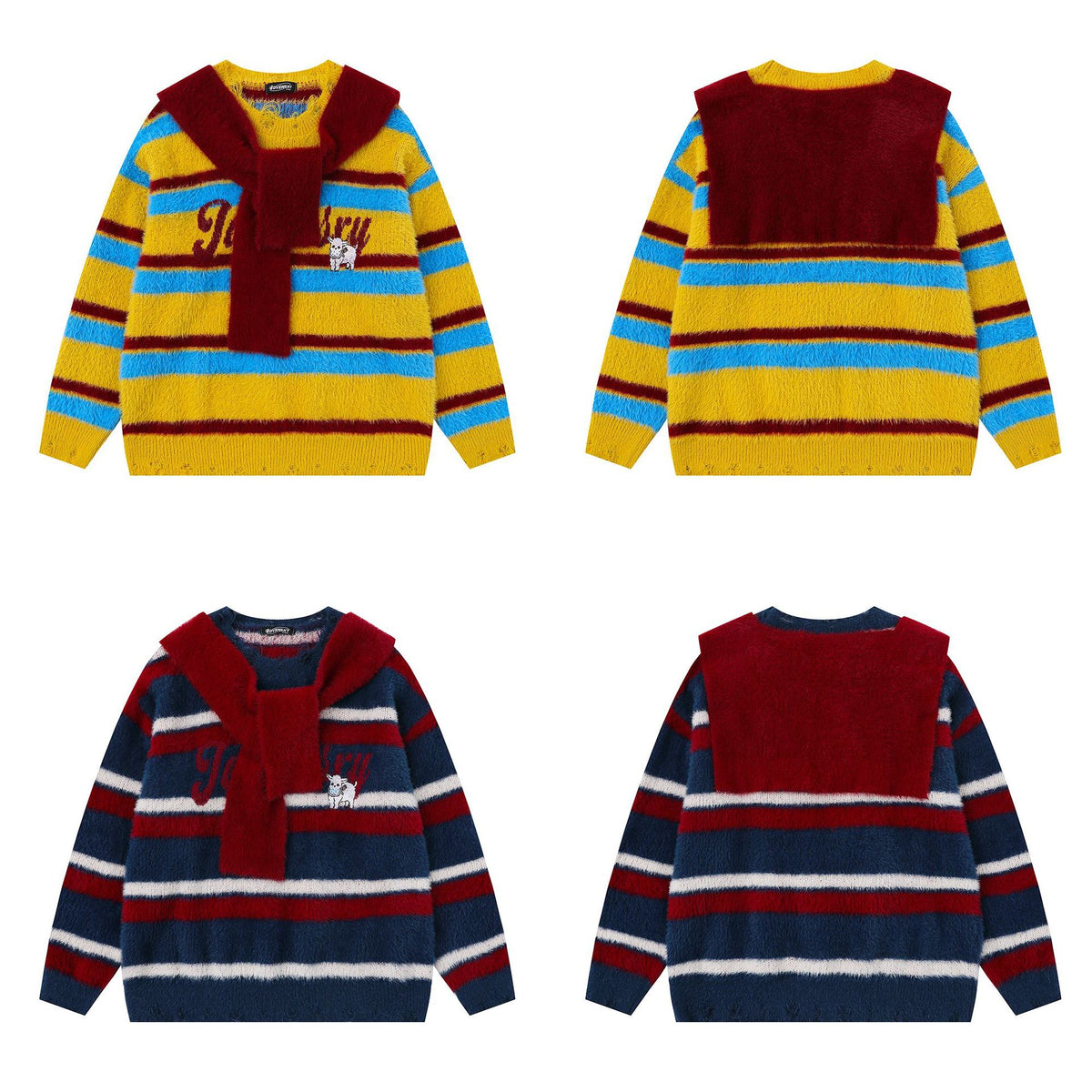 Striped contrasting shawl design sweater