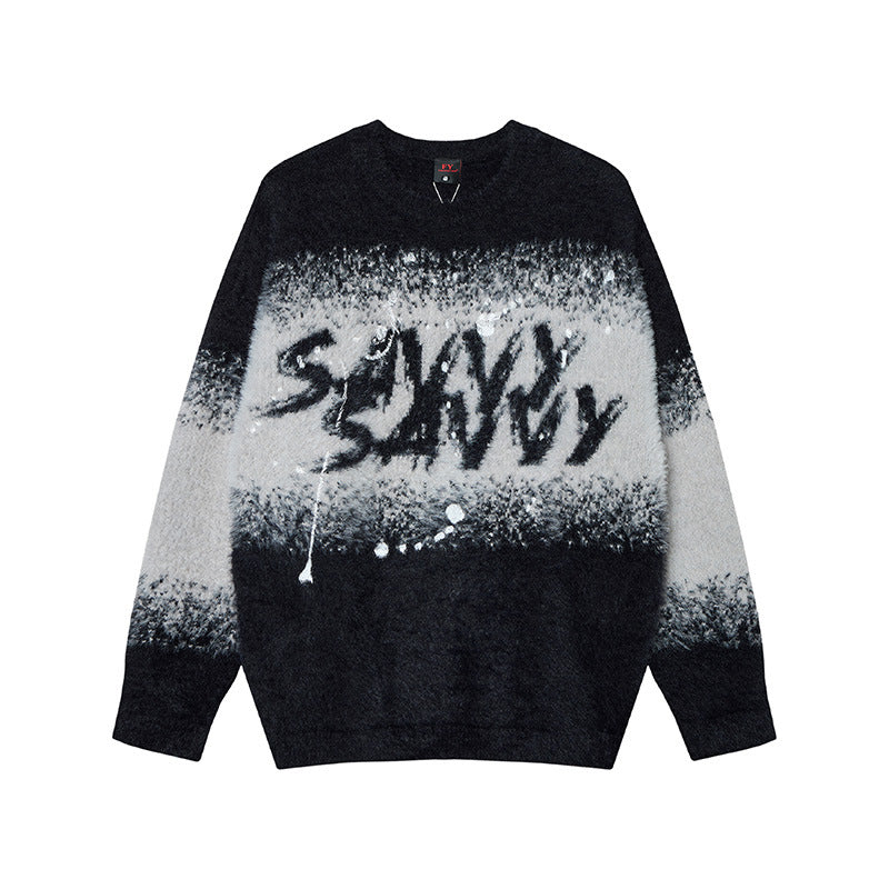 Waste soil color blocked embroidered sweater