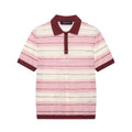 lapel striped short sleeved knitted sweater