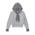 Plaid Patchwork Cropped Long Sleeve Hooded Drawstring Fake Two-Piece Pullover Top