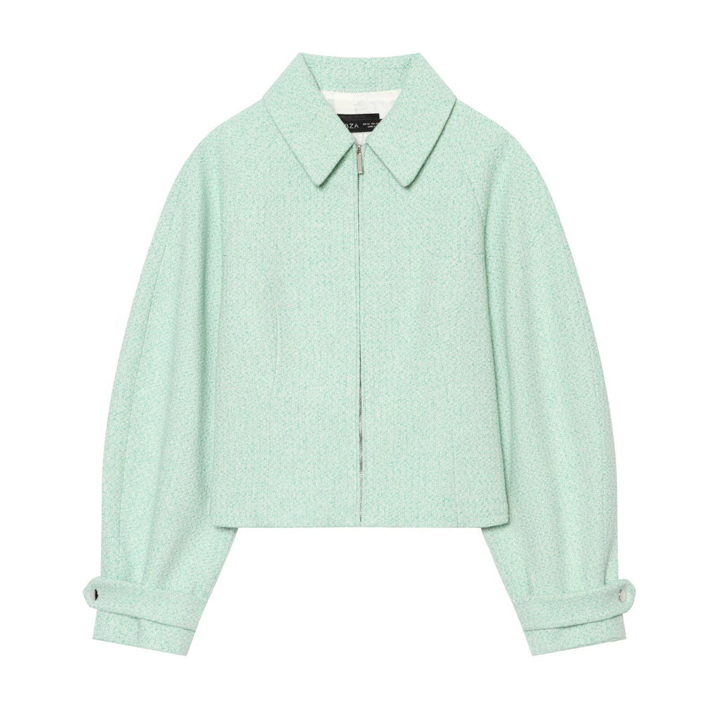 Long sleeved lapel zipper construction jacket