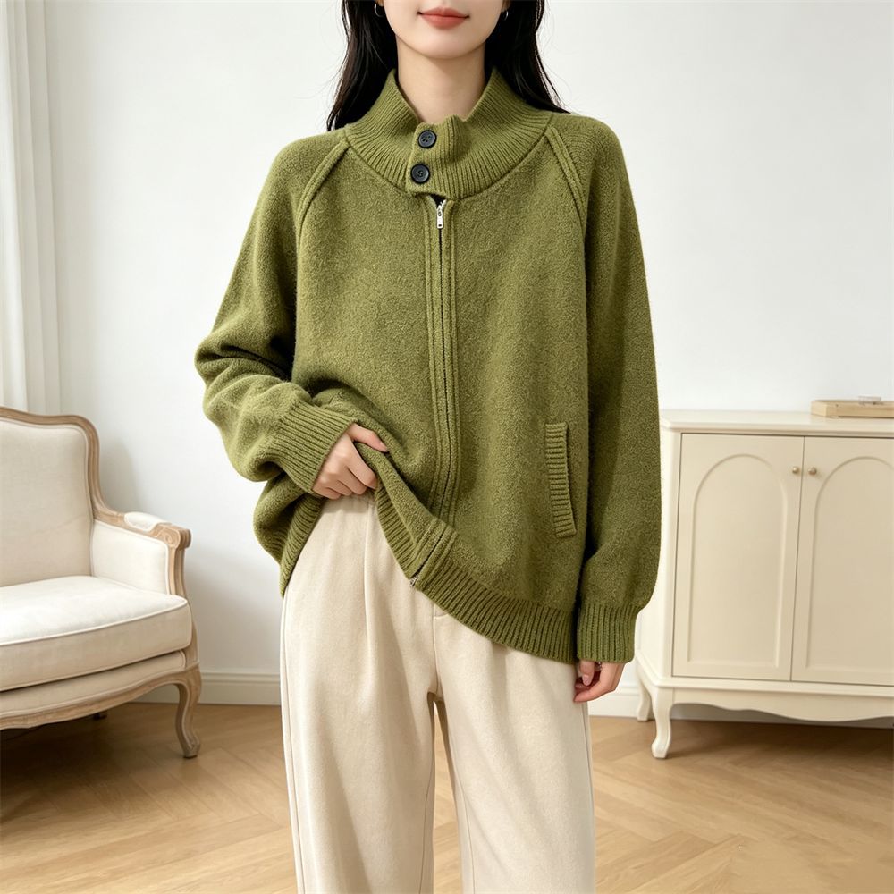 Stand up collar zipper sweater
