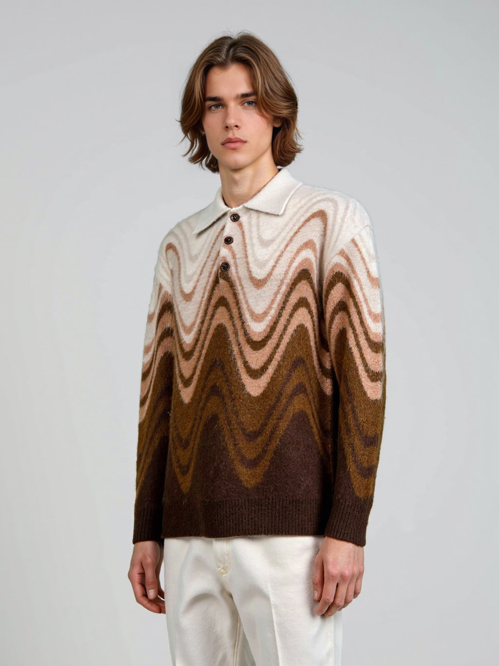 Wave patterned contrasting long sleeved sweater