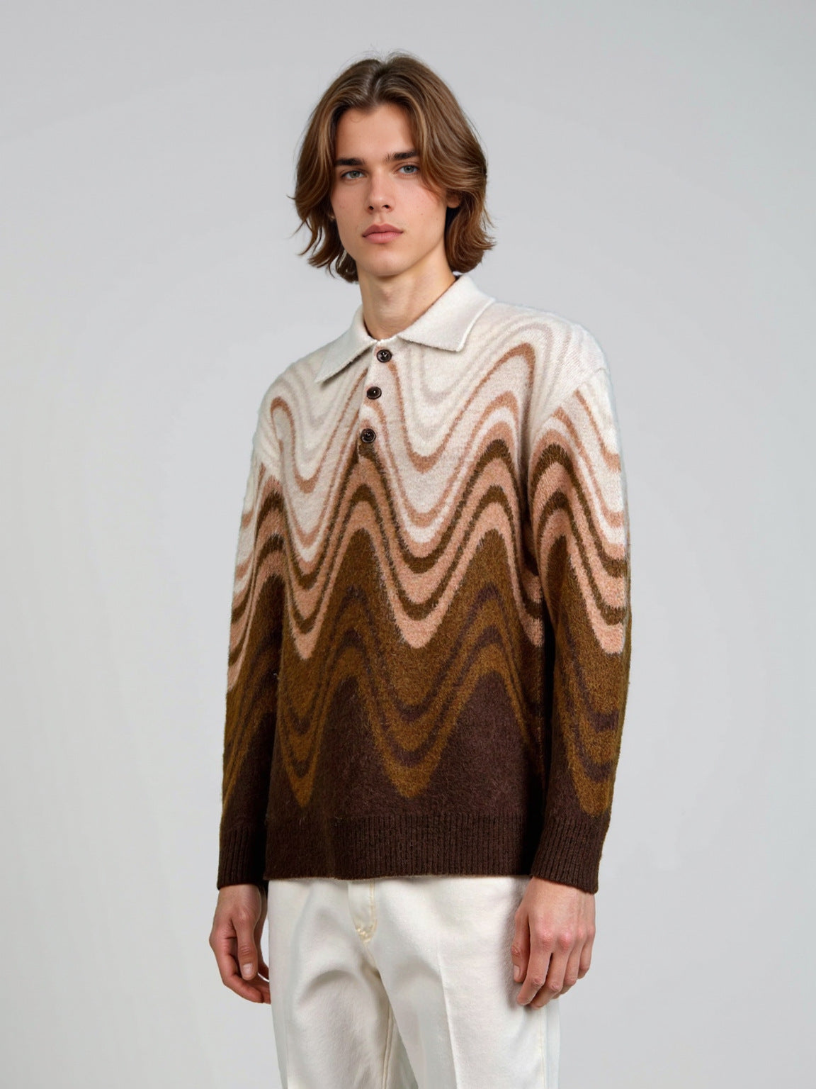 Wave patterned contrasting long sleeved sweater