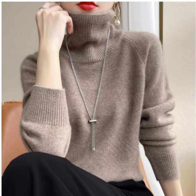 Women's Turtleneck Knit Sweater, Loose Fit Thickened Soft Pullover, Relaxed Style Long Sleeve Top