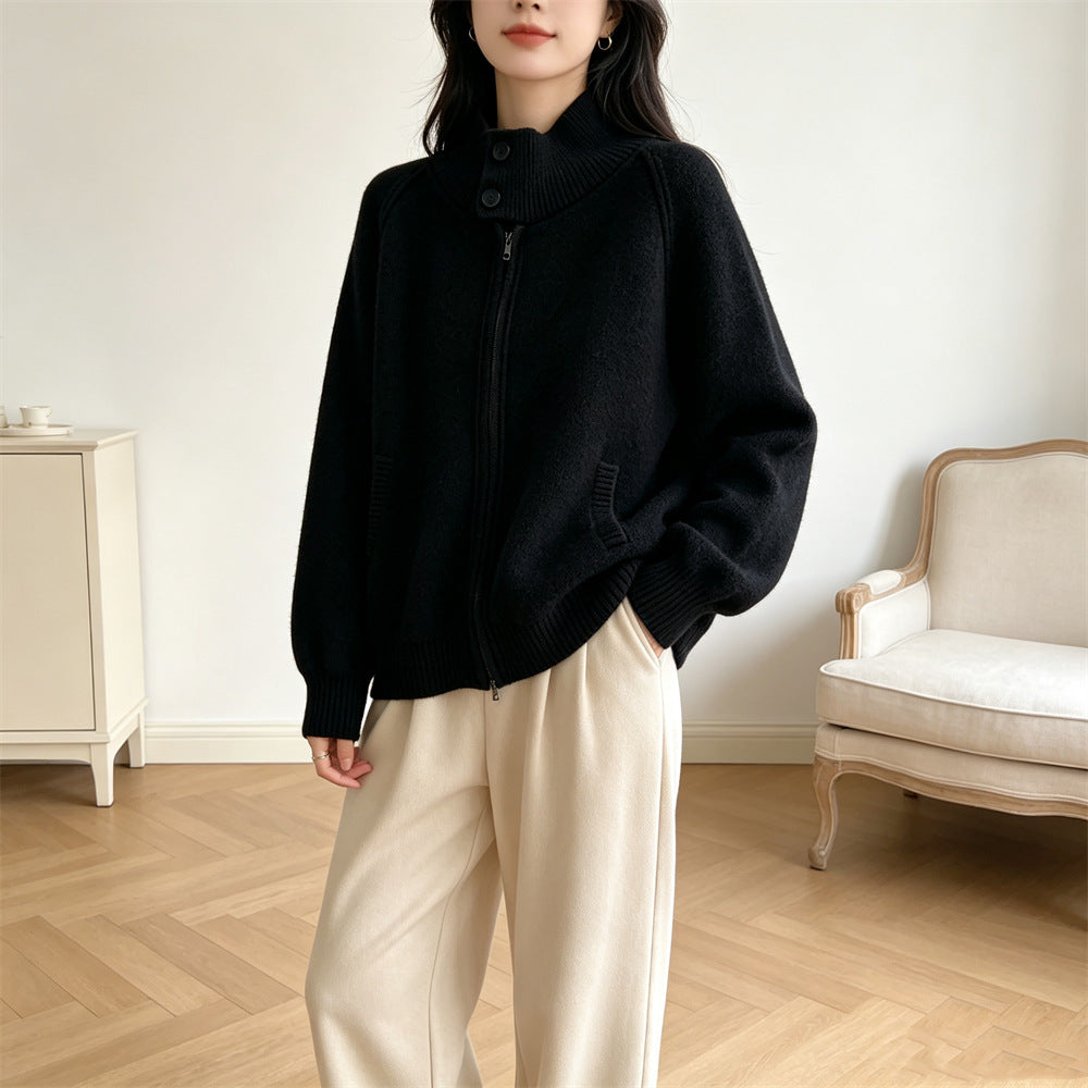 Stand up collar zipper sweater