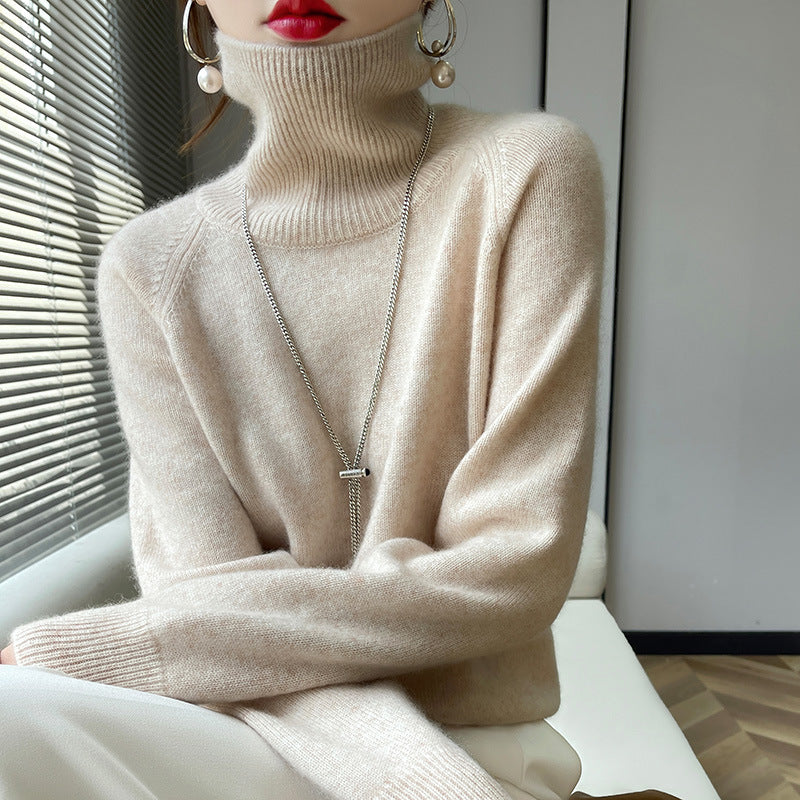 Women's Turtleneck Knit Sweater, Loose Fit Thickened Soft Pullover, Relaxed Style Long Sleeve Top