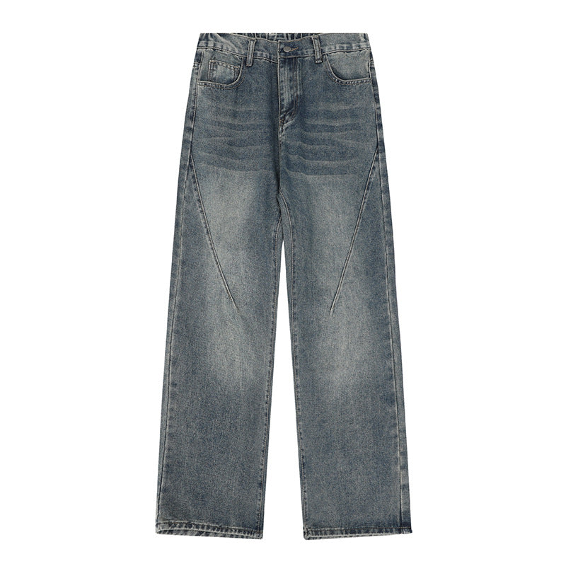 Vibe Style Fold Design Jeans Men Slimming Loose Straight