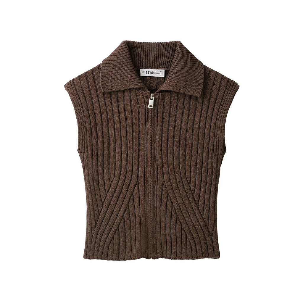 Half zip thread sleeveless knitted sweater vest for women