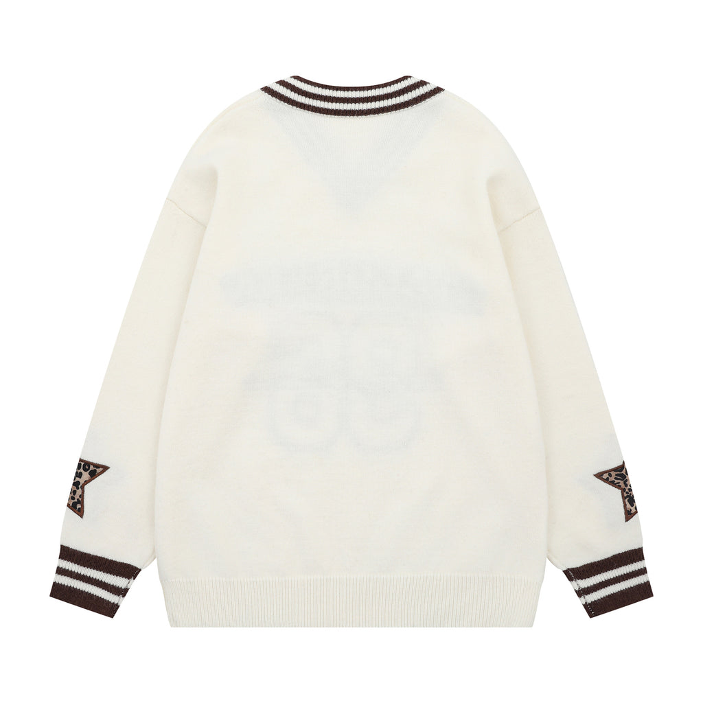 Striped V-neck letter jacquard sweater