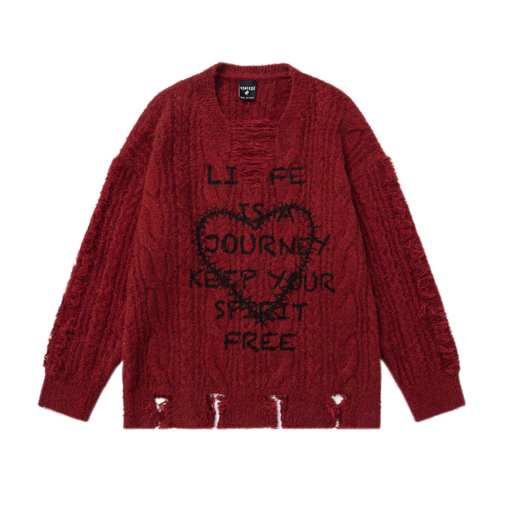 Letter printed ripped sweater