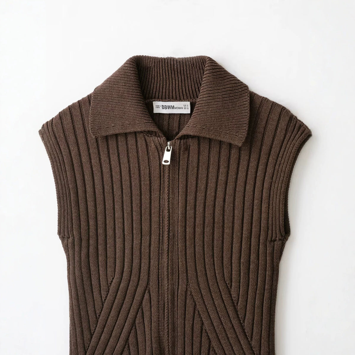 Half zip thread sleeveless knitted sweater vest for women