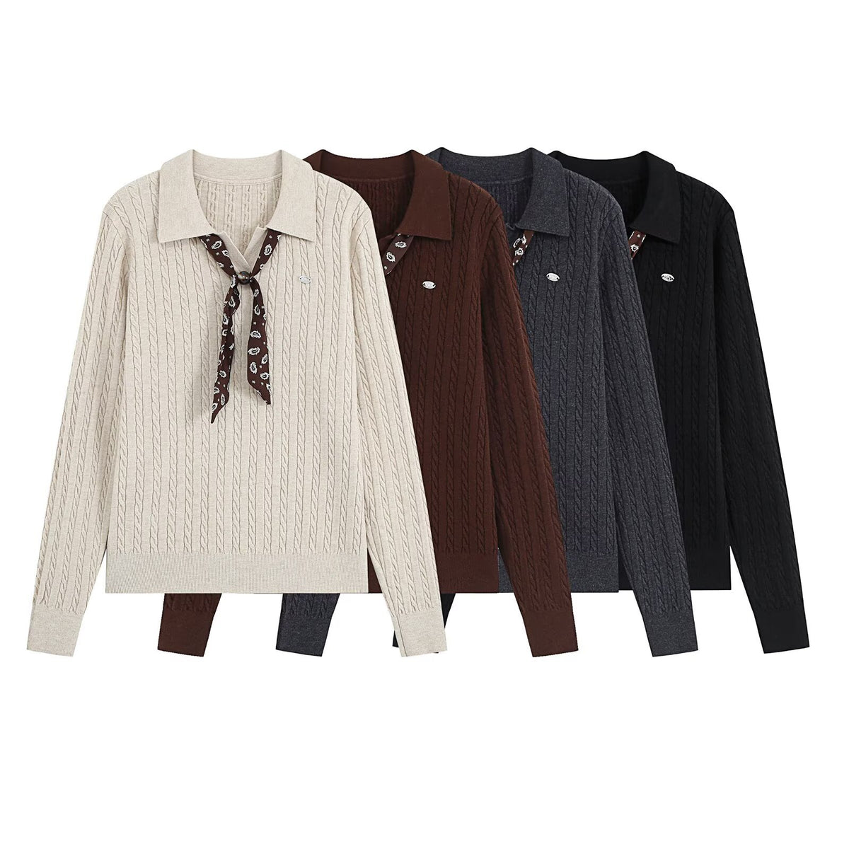 Casual bow tie lapel Fried Dough Twists knit for women