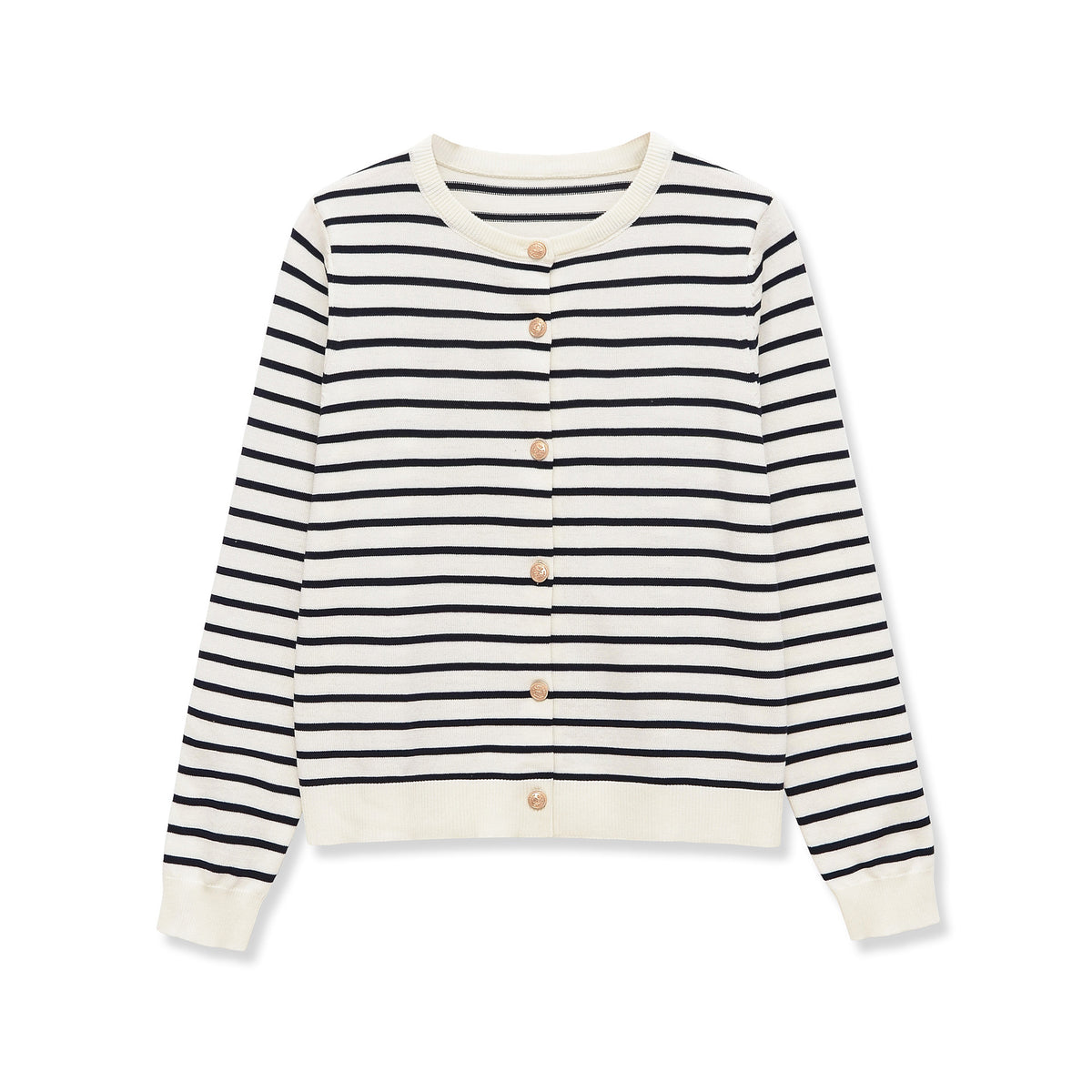 Striped round neck long sleeved sweater