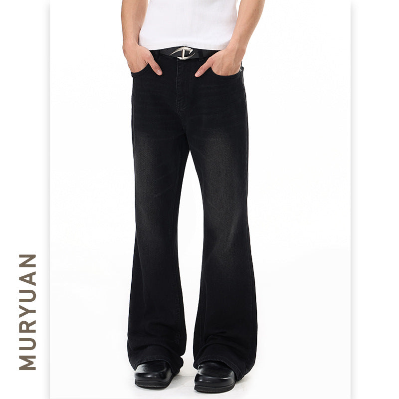 Men's Washed Black Slim Fit Flared Jeans for Men and Women