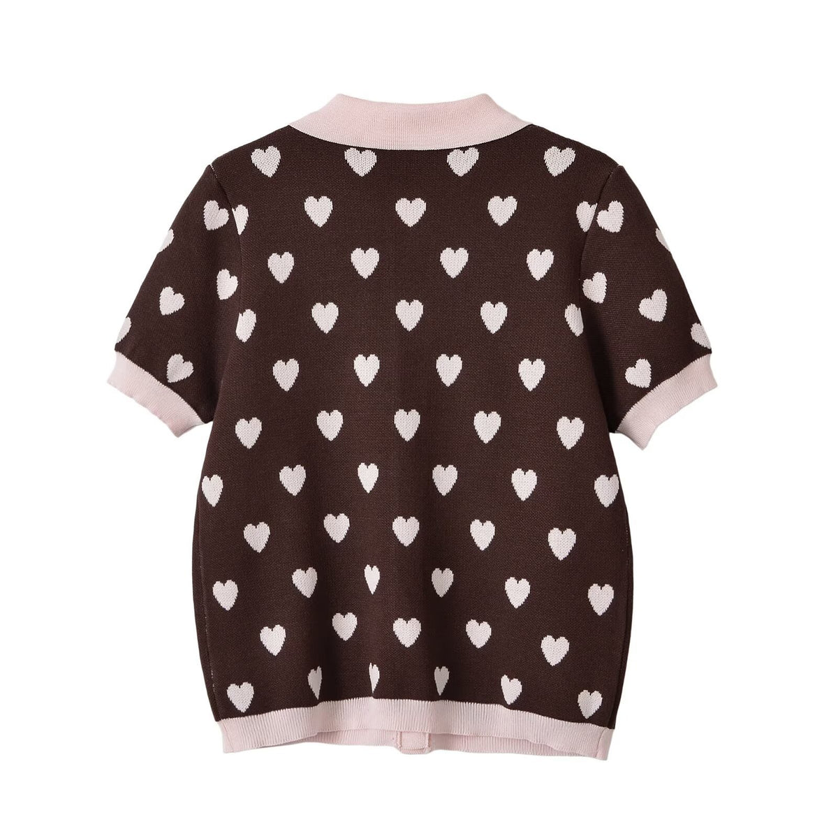 Breasted contrasting heart-shaped jacquard knitted sweater for women