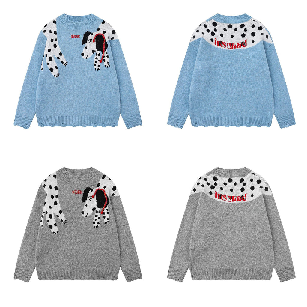 Embroidered puppy jacquard sweater