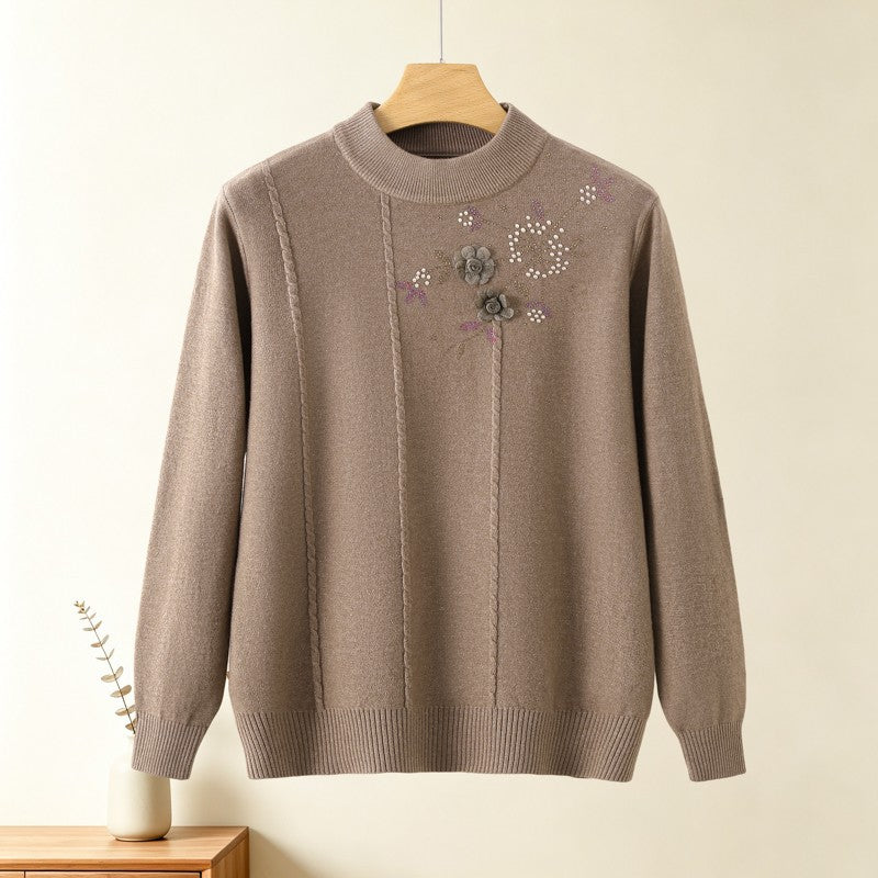 Round neck long sleeved sweater