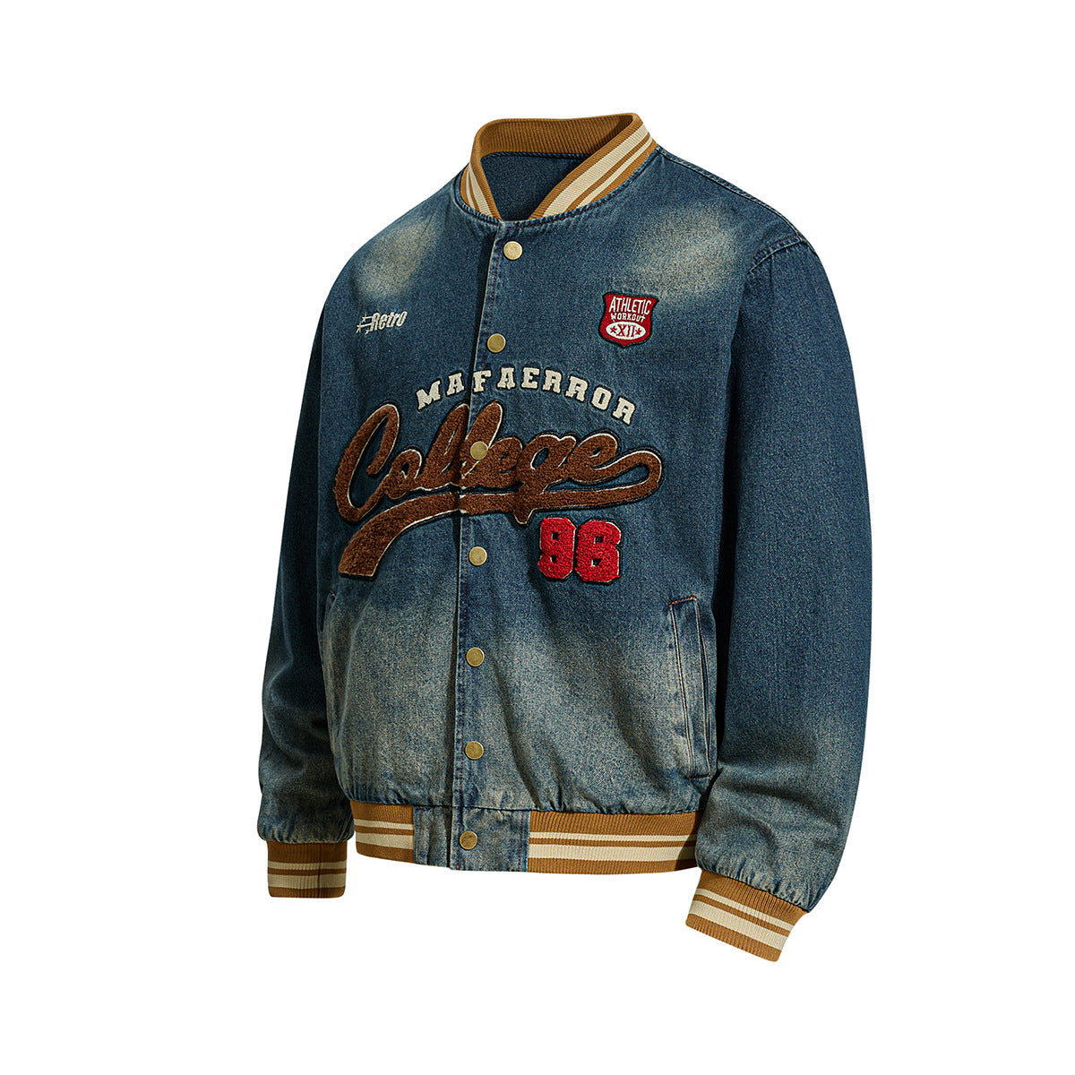 Embroidered denim jacket baseball jacket