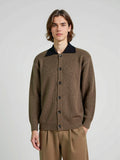 Flip collar contrasting cardigan sweater