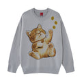 Cartoon cat printed round neck sweater