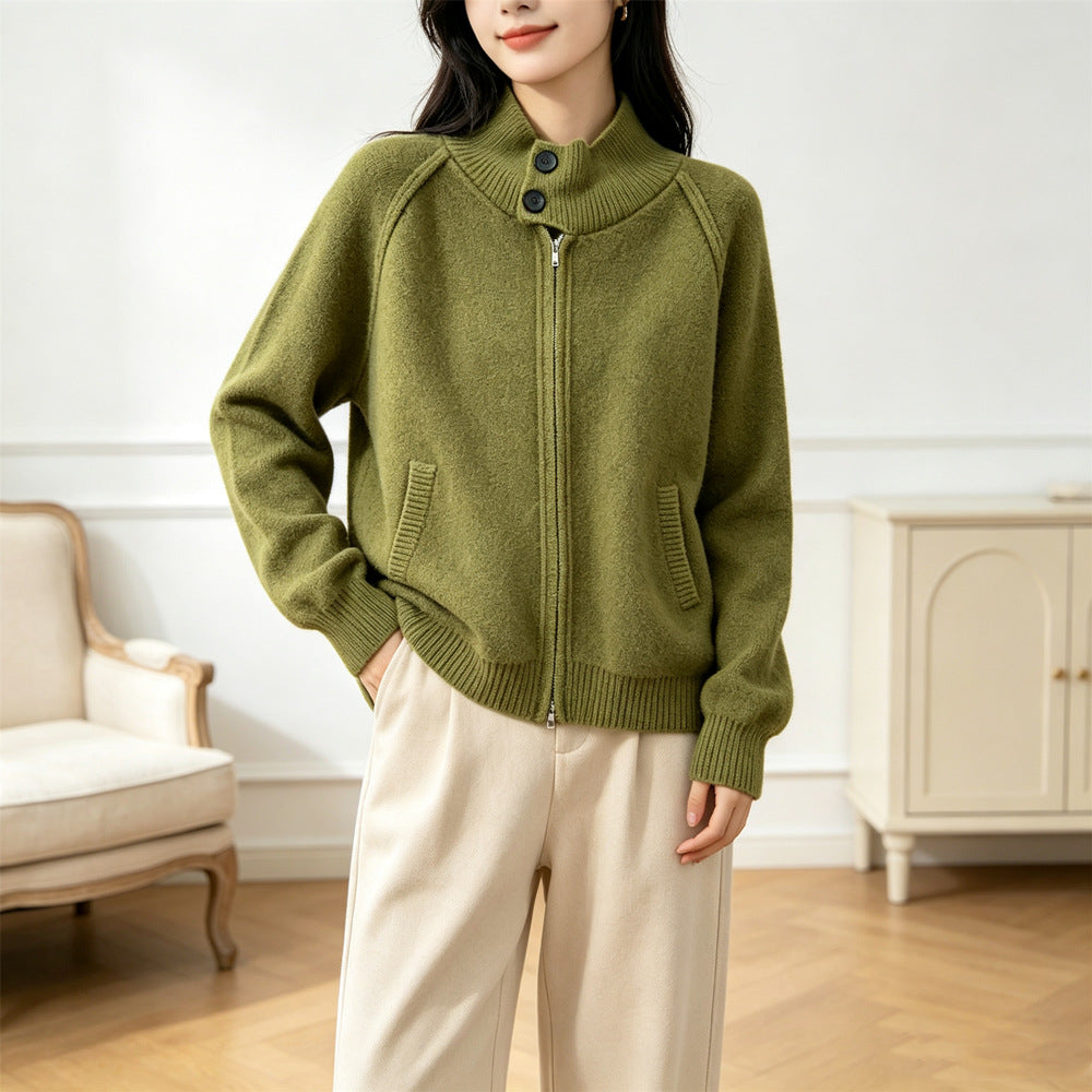 Stand up collar zipper sweater