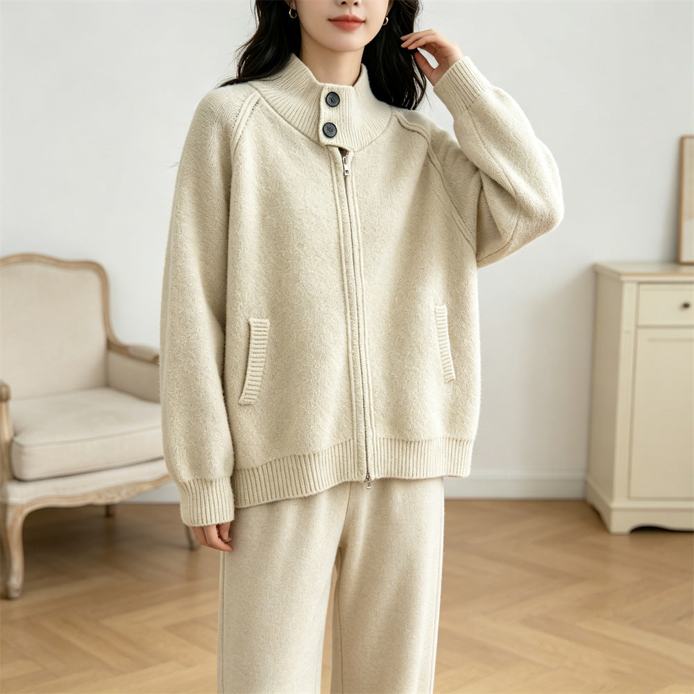 Stand up collar zipper sweater