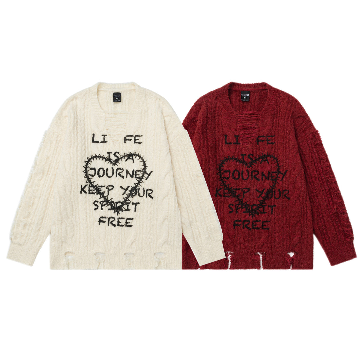 Letter printed ripped sweater