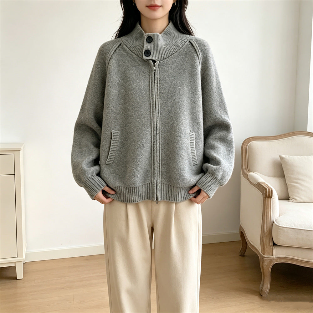 Stand up collar zipper sweater