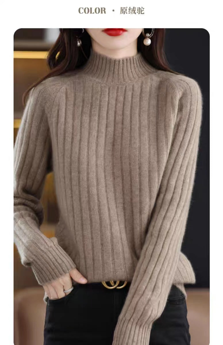 Women's Winter Thickened Cropped Mock Neck Solid Color Long Sleeve Knit Sweater